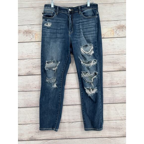 Judy Blue Jeans Womens 11 30 Blue Distressed Boyfriend Fit Ripped Denim Pants - Picture 1 of 13